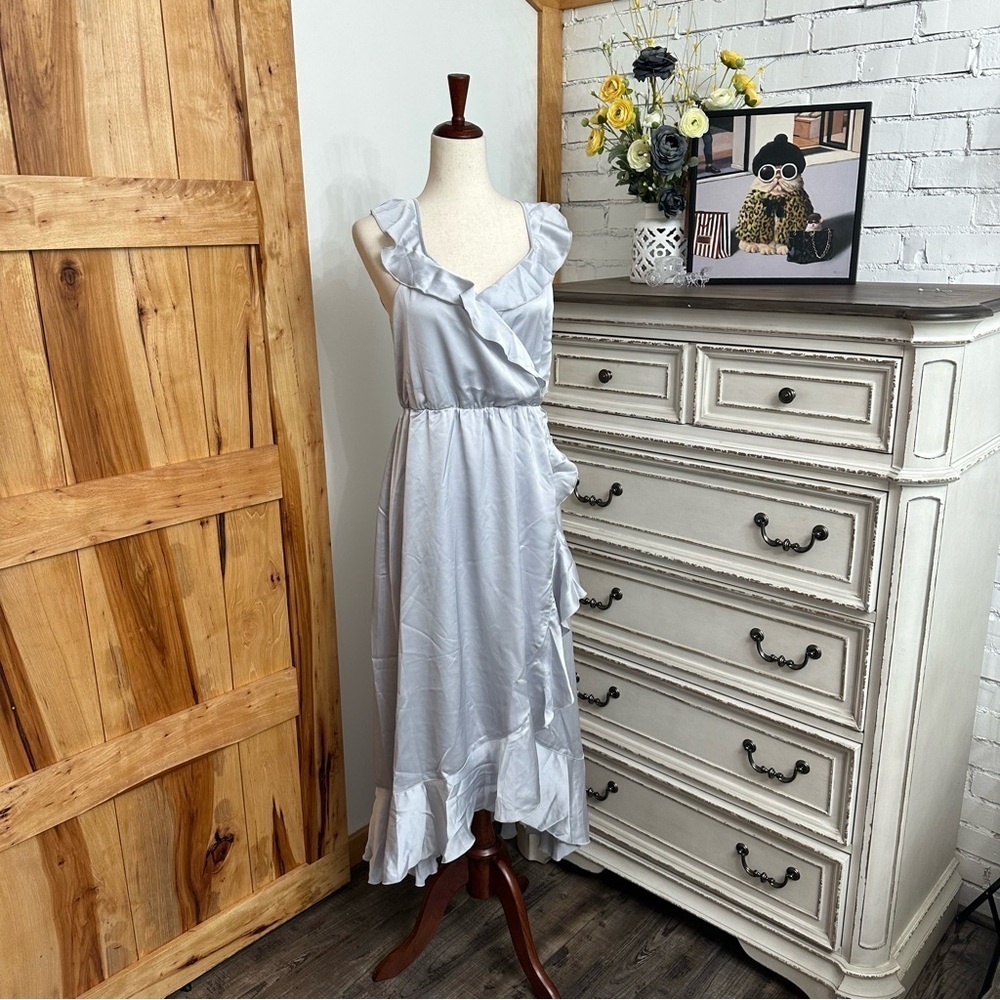 Show Me Your MuMu Light Blue Ruffle Wrap Dress - Picture 2 of 10